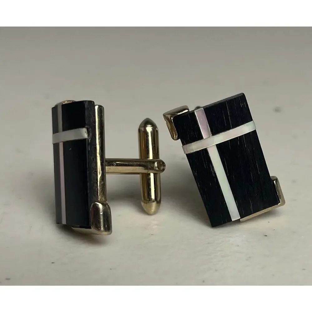 Vintage SWANK Christian Cross Mother of Pearl Inlaid Cuff Links Religious Church